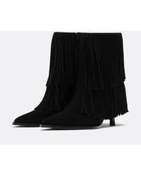 Stradivarius - Leather Heeled Ankle Boots With Fringing - Lyst