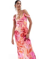 EVER NEW - Drape Off Shoulder Satin Maxi Dress - Lyst