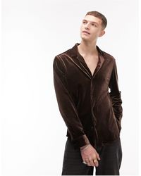 TOPMAN - Long Sleeve Regular Fit Revere Velvet Shirt - Lyst