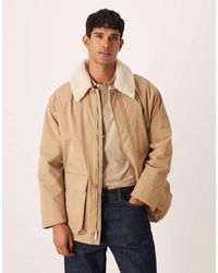 Calvin Klein - Chaqueta Color Arena Acolchada Con Solapas De Piel Sintética Extraíbles De -Neutro - Lyst