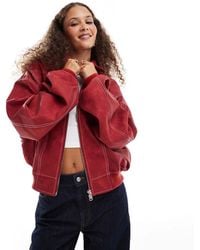 Lioness - Leather Look Contrast Stitch Bomber Jacket - Lyst