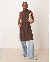 Jdy - Top long sans manches en maille à col montant - chocolat - Lyst
