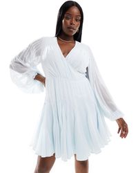 ASOS - Asos Design Curve Wrap Balloon Sleeve Mini Dress With Tie Waist Detail - Lyst