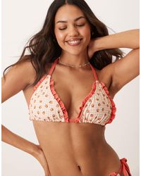 Peek & Beau - Fuller Bust Peach Gingham Triangle Bikini Top - Lyst