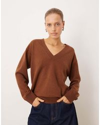 Mango - V Neck Long Sleeve Knitted Top - Lyst
