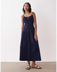 ASOS - Structured Cotton Sateen Tie Bust Dropped Waist Midaxi Sundress - Lyst