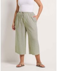 Yours Clothing - Stripe Linen Look Cropped Trousers - Lyst
