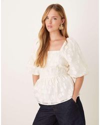 Y.A.S - Puff Sleeve Jacquard Woven Top - Lyst