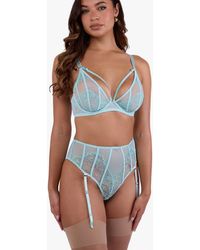 Playful Promises - Valerie Embroidery & Mesh High Waist Suspender Thong - Lyst