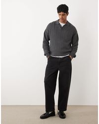 Redefined Rebel - Jared - pull oversize en maille torsadée à col ouvert - anthracite - Lyst