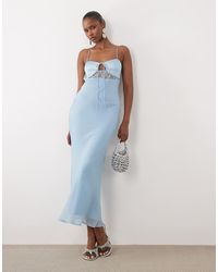 ASOS - Schuingesneden Maxi Cami-Jurk Van Doorschijnend Chiffon Met Satijnen Buste En Kanten Inzetstuk - Lyst