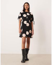 ASOS - Crew Neck Mini Dress With Tie Sleeve Detail - Lyst