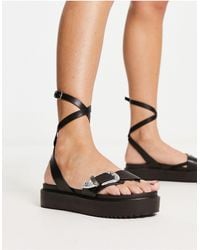 South Beach - Ankle Strap Flatform Sandal With Western Buckle - Lyst