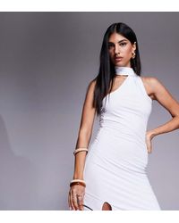 Fashionkilla - Exclusive Slinky Double Sculpted Halterneck Scarf Detail Mini Dress - Lyst