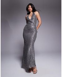 ASOS - Robe longue avec décolleté plongeant et sequins sur l'ensemble - Lyst