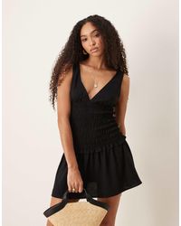 ASOS - Linen Blend Shirred Drop Waist Mini Dress - Lyst