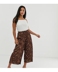 ASOS Asos Design Petite Plisse Culotte In Dark Zebra Print - Brown