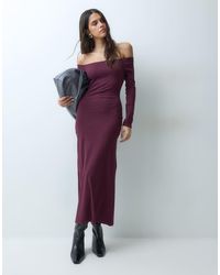 ASOS - Off Shoulder Rib Midi Dress - Lyst