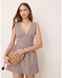 ASOS - V Neck Waisted Button Down Mini Dress - Lyst