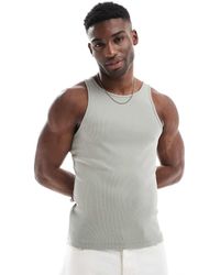 ASOS - Camiseta Caqui Ajustada Sin Mangas De Canalé De -Verde - Lyst