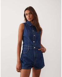 Miss Selfridge - Mouwloze Denim Playsuit Met Naaddetail - Lyst