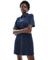 ASOS - Denim Short Sleeve Mini Dress With Zip Through - Lyst