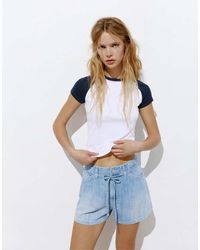 Pull&Bear - Denim Shorts With Darts And Belt - Lyst