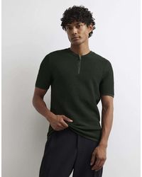 River Island - Muscle Fit Textured Henley Neck T-Shirt - Lyst