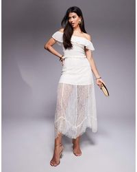 ASOS - Falda Larga Blanco Con Forro Corto De Encaje De - Lyst