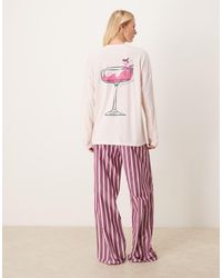 ASOS - Asos Design Tall Oversized Cocktail Long Sleeve Tee & Woven Wide Leg Pants Pyjama Set - Lyst