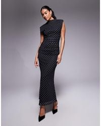 ASOS - High Neck Detail Maxi Dress With Shoulder Pads - Lyst