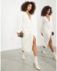 ASOS - Textured Jersey Slouchy Midi Dress With Drape Front - Lyst