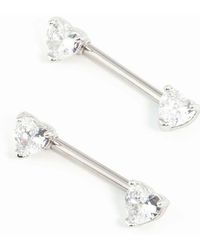Lovisa - Surgical Steel Cubic Zirconia Heart Nipple Bar 2-Pack - Lyst