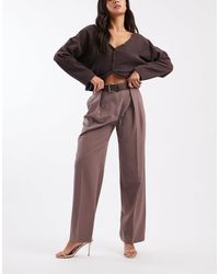 ASOS - Pantalon droit élégant avec taille haute et ceinture - taupe - Lyst