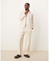 ASOS - Pantalones De Vestir Color Piedra De Pernera Ancha Con Cinturilla Elástica De Algodón De (Parte De Un Conjunto)-Neutro - Lyst