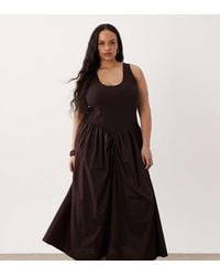 ASOS - Asos Design Curve Basque Waist Midi Dress With Woven Skirt - Lyst
