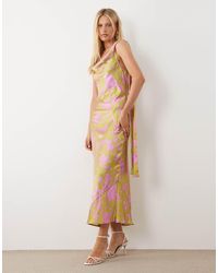 Hope & Ivy - Satin Cowl Neck Scarf Midi Dress - Lyst