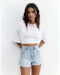 Pull&Bear - Mom Fit Denim Shorts With Turn-Up Hems - Lyst