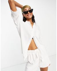 4th & Reckless Nixie Linen Oversized Beach Shirt Co-ord - White