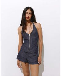 Pull&Bear - Top dos nu zippé en denim - Lyst