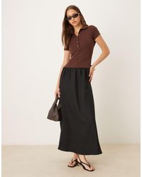 ASOS - Vestito T-Shirt Midi Ibrido Color Cioccolato Con Bottoni - Lyst
