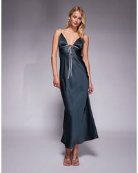ASOS - Asos Design Tall Satin Bias Cut Cami Midi Dress With Contrast Tie Detail - Lyst