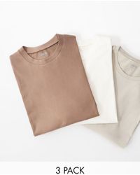 ASOS - Confezione da 3 t-shirt oversize a maniche lunghe écru, beige e marrone - Lyst