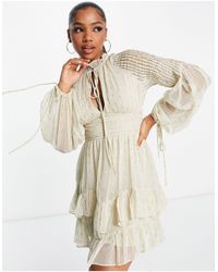 ASOS - Jacquard Chiffon High Neck Mini Dress With Pintuck Sleeve Detail - Lyst