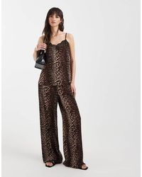 Pieces - Elastic Waistband Wide Leg Pants - Lyst