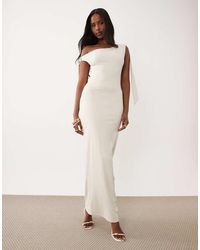 The Frolic - Exclusive Slinky Asymmetric Shoulder Tie Detail Bodycon Maxi Dress - Lyst