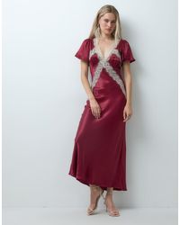 Reclaimed Vintage - Satin Maxi Tea Dress With Lace Trim - Lyst
