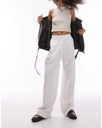 TOPSHOP - Linnen Broek Met Hoge Elastische Taille En Rechte Pijpen - Lyst