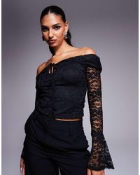ASOS - Top Con Escote Bardot Y Detalle De Abertura De Encaje De - Lyst