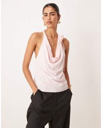 Mango - Halter Drape Neck Top With 3d Floral - Lyst